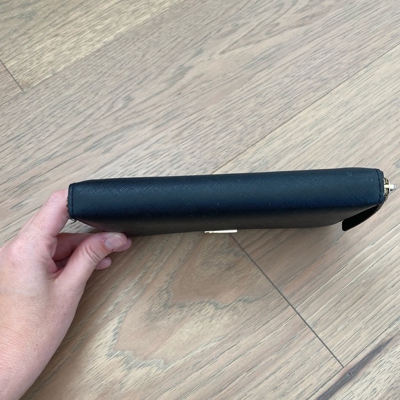 Kate Spade Black Large Continental Zip Around Colorful Striped Interior Wallet - Picture 3 of 16